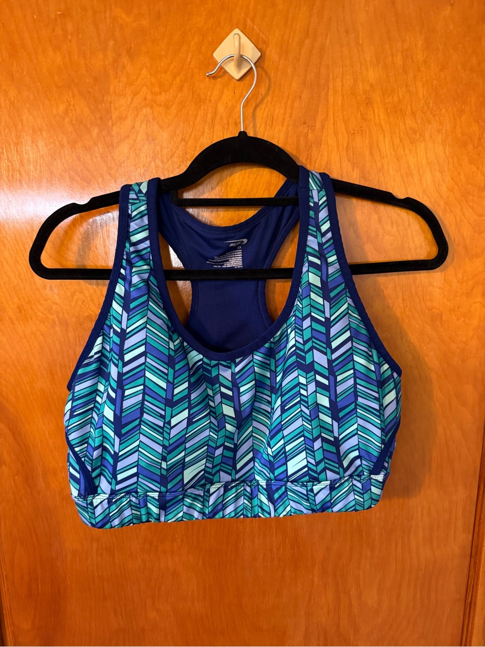 MTA Sport Blue and Teal Chevron-Print Racerback Sports Bra